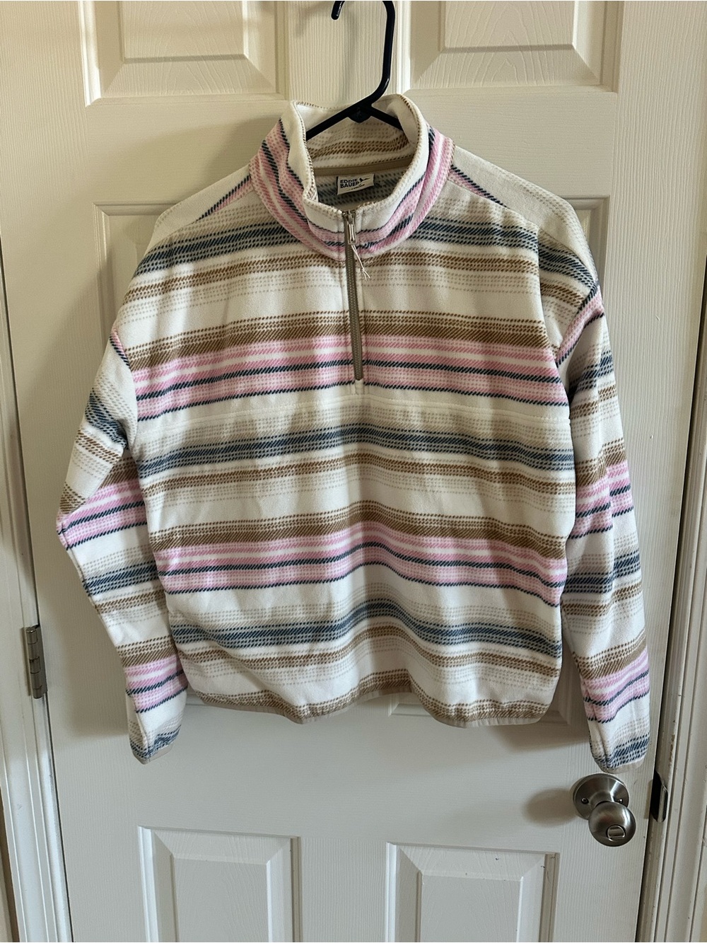 NWT Eddie Bauer Women’s Quest Fleece 1/4 Zip Pullover White Stripes Size Medium
